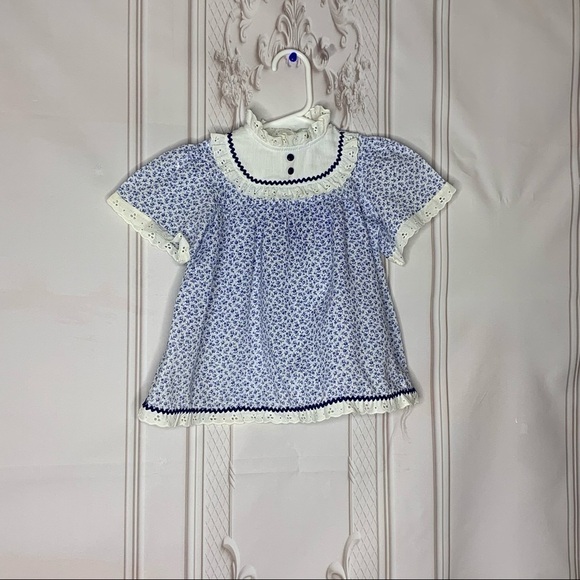 Vintage Baby’s Navy Blue and White Flowered Dress - Picture 4 of 5
